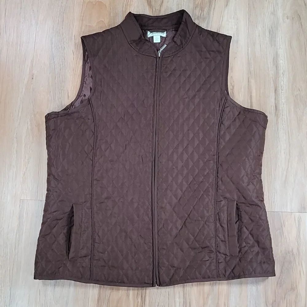 💛GNW Brown Quilted Zippered Sleeveless Vest Large